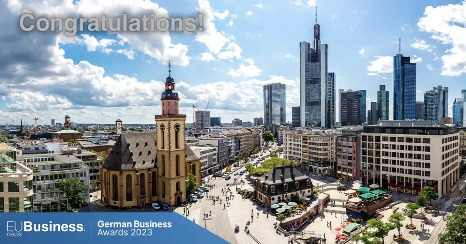 Banner des „Deutschen Wirtschaftspreises 2023 von EU Business News“