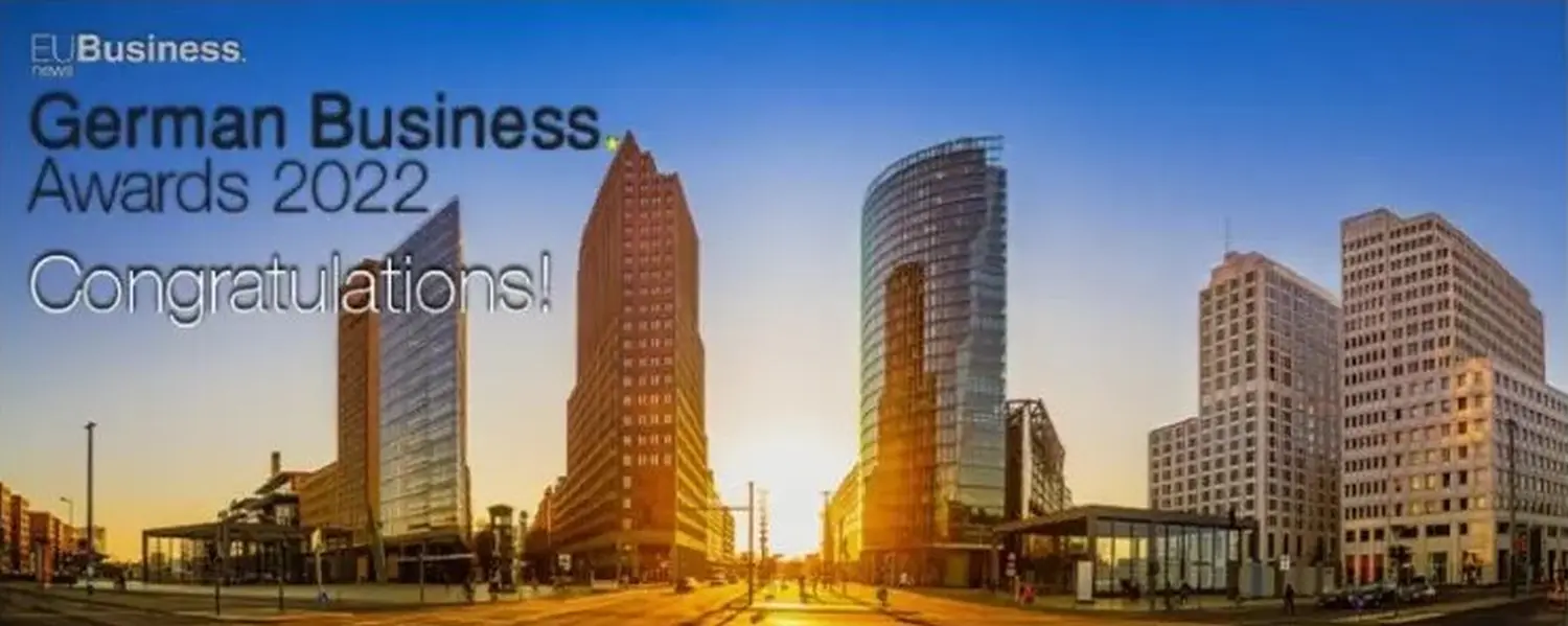 Banner des „Deutschen Wirtschaftspreises 2022 von EU Business News“